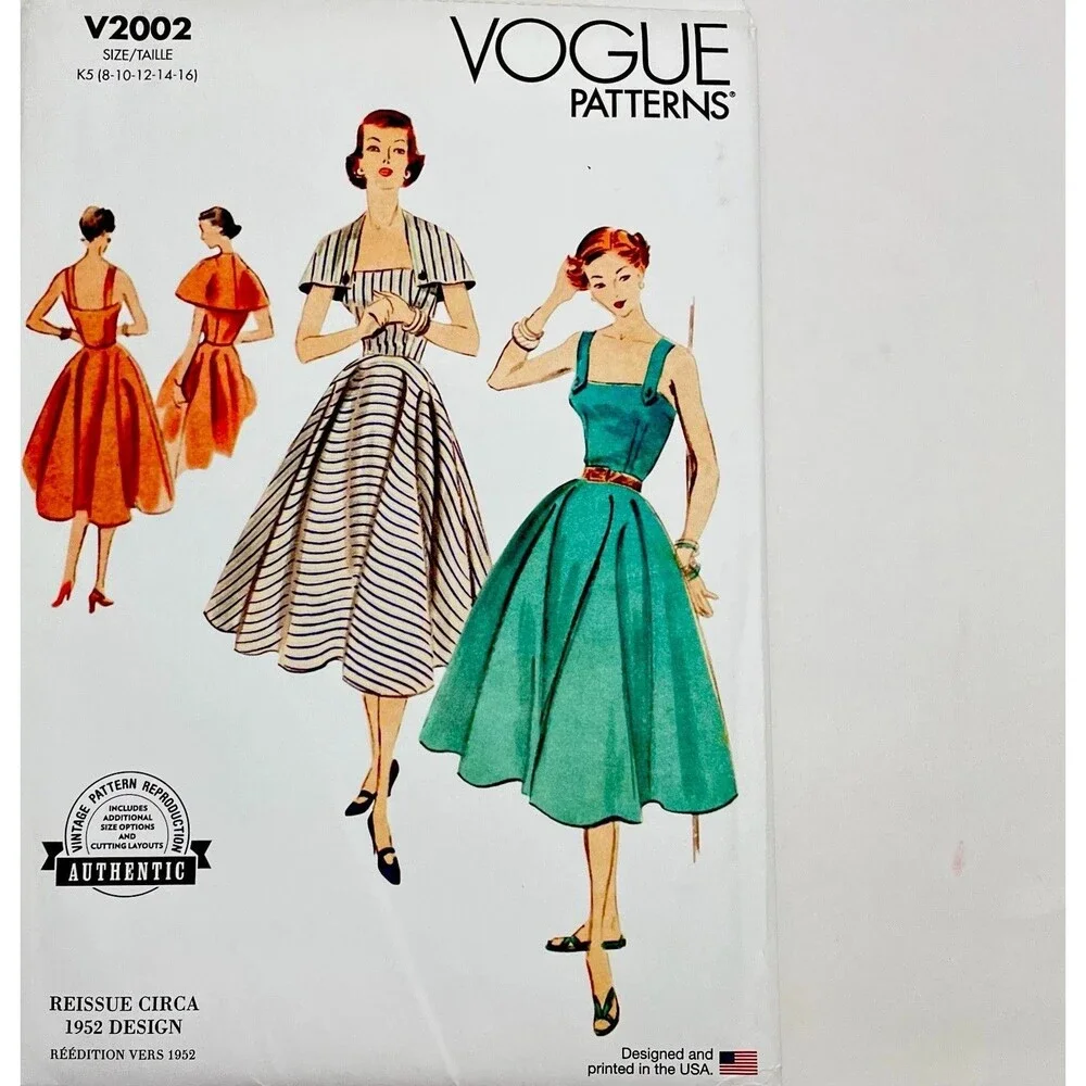 Pattern Misses Sz 8-16 Vintage 1952 Dress Capelet Vogue V2002 New/Uncut